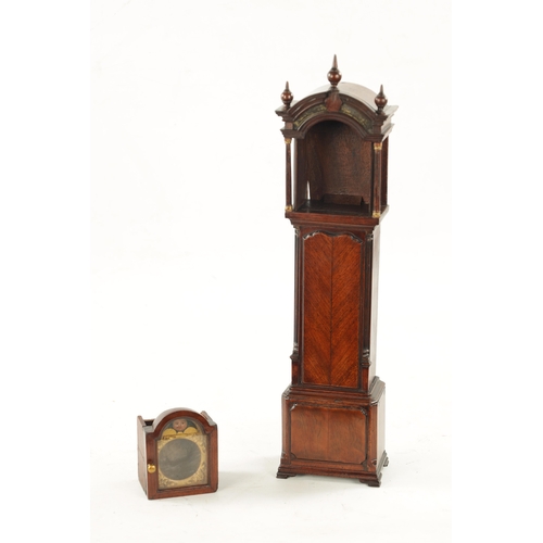 648 - A RARE 18TH CENTURY MAHOGANY POCKET WATCH HOLDER FORMED AS A LIVERPOOL LONGCASE CLOCK with book-matc... 