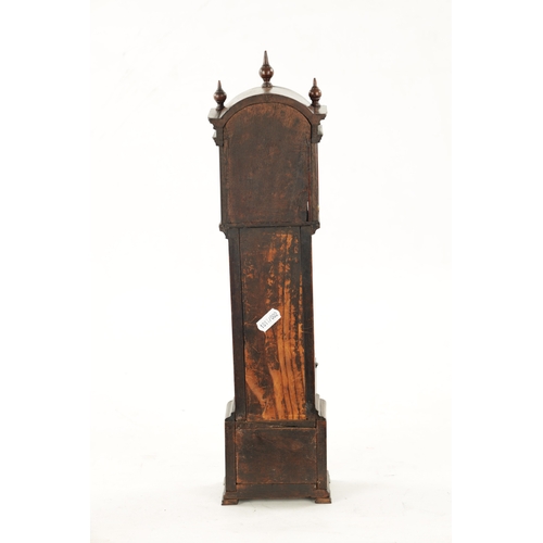 648 - A RARE 18TH CENTURY MAHOGANY POCKET WATCH HOLDER FORMED AS A LIVERPOOL LONGCASE CLOCK with book-matc... 