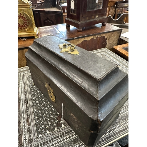 686 - A GOOD GEORGE III SHAGREEN CASED SET OF THREE OLD SHEFFIELD TEA CADDIES the double ogee hinged lid w... 