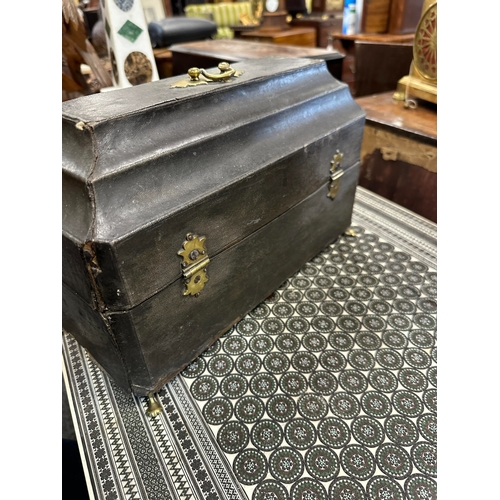 686 - A GOOD GEORGE III SHAGREEN CASED SET OF THREE OLD SHEFFIELD TEA CADDIES the double ogee hinged lid w... 