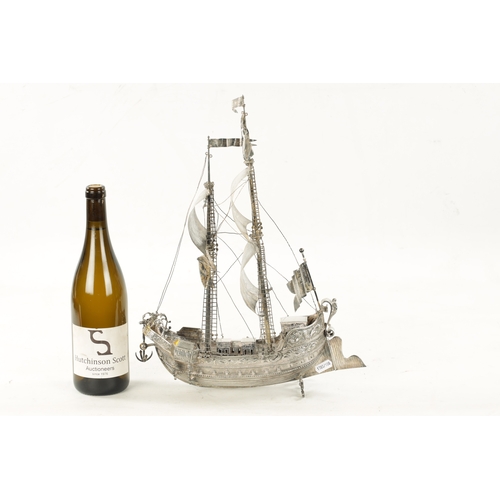 697 - A LATE 19TH CENTURY CONTINENTAL SILVER NEFF WITH ENGLISH IMPORT MARKS the silver two-masted ship wit... 