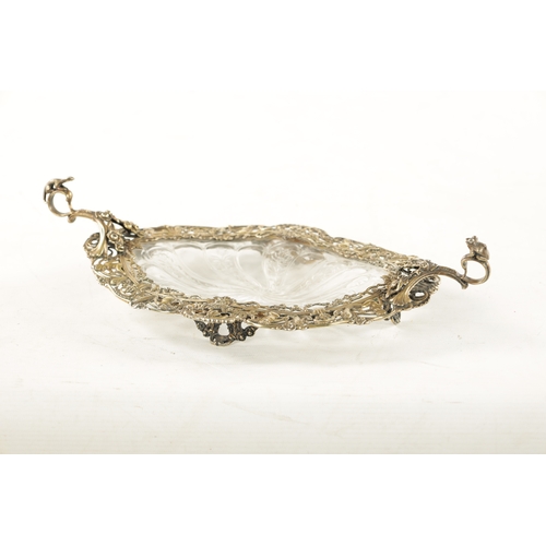 705 - AN EARLY 20TH CENTURY GILT CAST SILVER TWO-HANDLED SHALLOW DISH engraved glass centre, with frog and... 