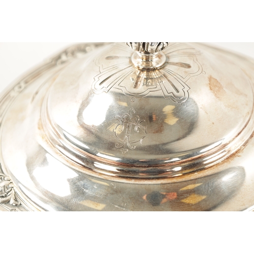 706 - A 19TH CENTURY CONTINENTAL SILVER TWO-HANDLED LIDDED VEGETABLE DISH of squat bulbous, form the rim h... 