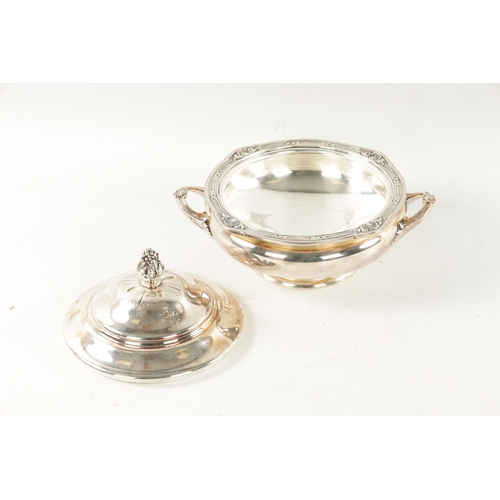 706 - A 19TH CENTURY CONTINENTAL SILVER TWO-HANDLED LIDDED VEGETABLE DISH of squat bulbous, form the rim h... 