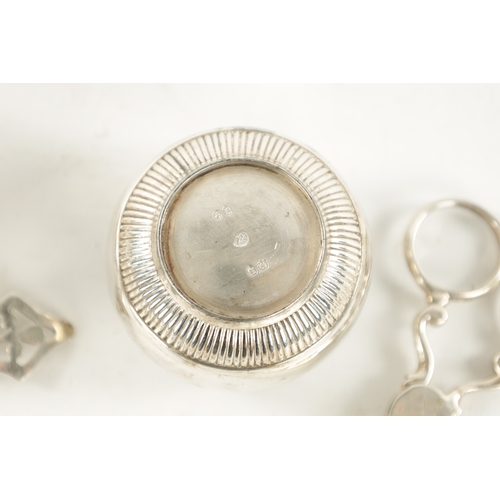 708 - A SELECTION OF MISCELLANEOUS SILVER comprising of a baby rattle, three vestas, three pairs of sugar ... 