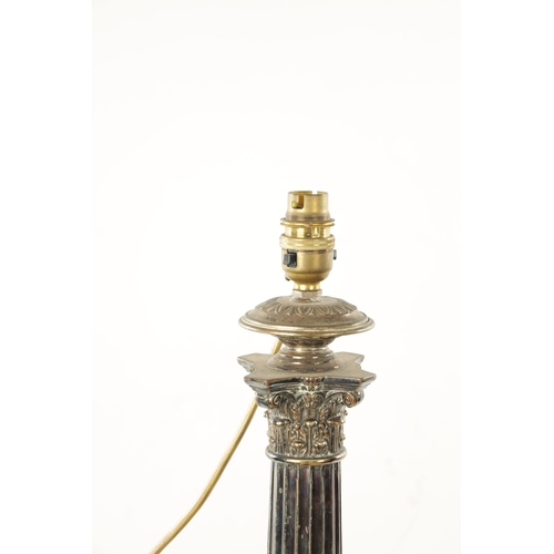 711 - A 19TH CENTURY SILVER PLATED CORINTHIAN COLUMN TABLE LAMP (57cm high )