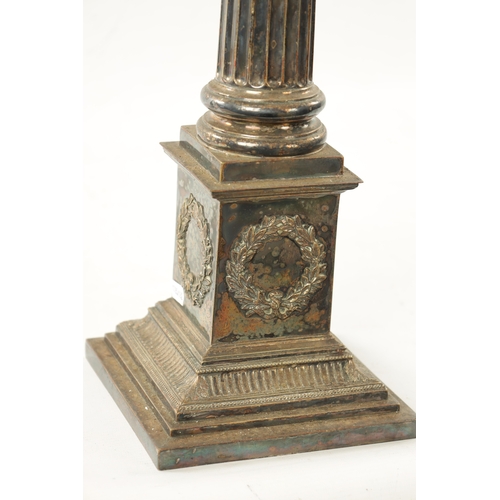 711 - A 19TH CENTURY SILVER PLATED CORINTHIAN COLUMN TABLE LAMP (57cm high )