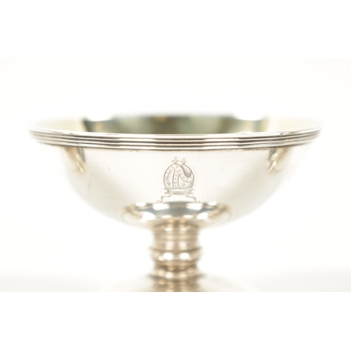 718 - A SET OF FOUR GEORGE III SILVER OPEN SALTS of plain crested pedestal form with gilt bowls and reeded... 