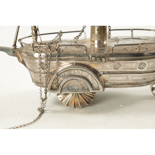 727 - AN EARLY 20TH CENTURY SILVER METAL NOVELTY TABLE LIGHTER modelled as a steam paddle boat inscribed '... 