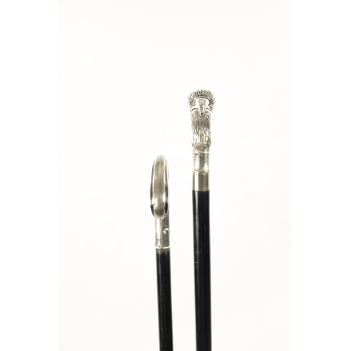 765 - A COLLECTION OF TWO LATE 19TH CENTURY SILVER TOPPED WALKING STICKS one formed as an Eagle's head, on... 