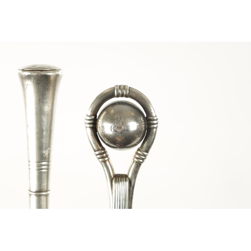 766 - A COLLECTION OF THREE 19TH CENTURY SILVER TOPPED WALKING STICKS two formed with loop and ball handle... 