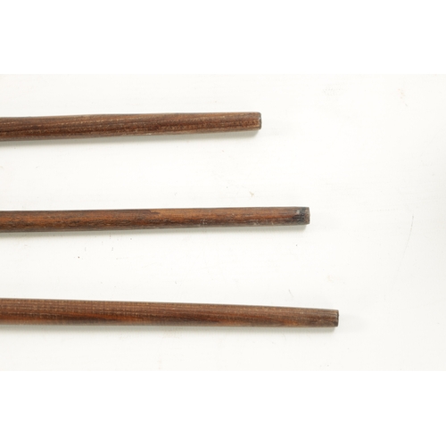 766 - A COLLECTION OF THREE 19TH CENTURY SILVER TOPPED WALKING STICKS two formed with loop and ball handle... 