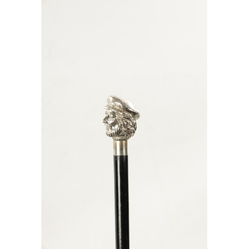 768 - A 20TH CENTURY ITALIAN SILVER PLATE FIGURAL TOPPED WALKING STICK formed as a fisherman's head on an ... 