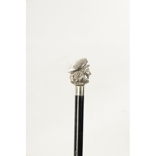 768 - A 20TH CENTURY ITALIAN SILVER PLATE FIGURAL TOPPED WALKING STICK formed as a fisherman's head on an ... 