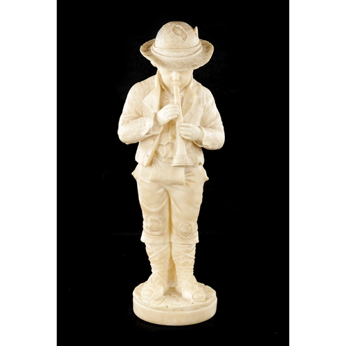 1000 - A 19TH CENTURY CARVED ALABASTER FIGURE OF A BOY PLAYING AN INSTRUMENT (54cm high )