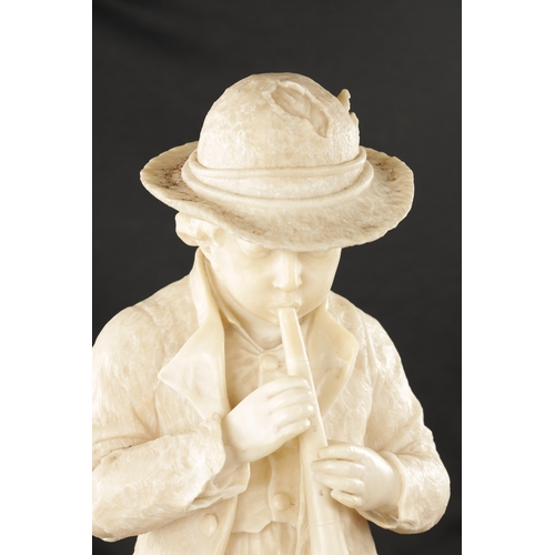 1000 - A 19TH CENTURY CARVED ALABASTER FIGURE OF A BOY PLAYING AN INSTRUMENT (54cm high )