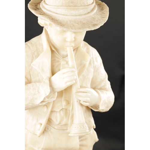 1000 - A 19TH CENTURY CARVED ALABASTER FIGURE OF A BOY PLAYING AN INSTRUMENT (54cm high )