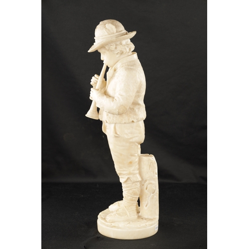 1000 - A 19TH CENTURY CARVED ALABASTER FIGURE OF A BOY PLAYING AN INSTRUMENT (54cm high )