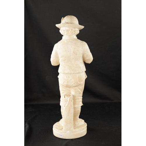 1000 - A 19TH CENTURY CARVED ALABASTER FIGURE OF A BOY PLAYING AN INSTRUMENT (54cm high )