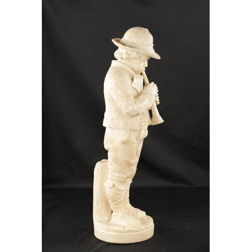 1000 - A 19TH CENTURY CARVED ALABASTER FIGURE OF A BOY PLAYING AN INSTRUMENT (54cm high )