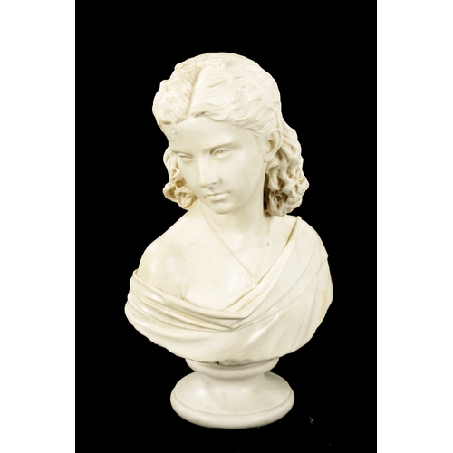 1006 - A 19TH CENTURY CARVED CARRERA MARBLE ITALIAN BUST depicting a young lady (58cm high)