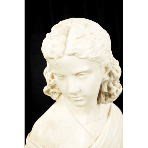 1006 - A 19TH CENTURY CARVED CARRERA MARBLE ITALIAN BUST depicting a young lady (58cm high)