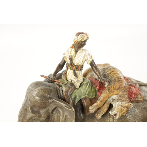 1010 - FRANZ BERGMAN (1838 - 1894) A LARGE LATE 19TH CENTURY COLD-PAINTED BRONZE SCULPTURE 'THE TIGER HUNT'... 