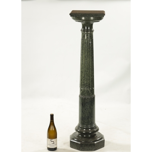 1019 - ANTICO VERDE MARBLE REEDED COLUMN with square top and moulded octaganal base (109cm high)