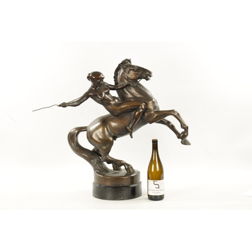 1026 - ATT. ANTON GRATH. AN EARLY 20TH CENTURY BRONZE SCULPTURE depicting Diana on horseback. (69cm high )