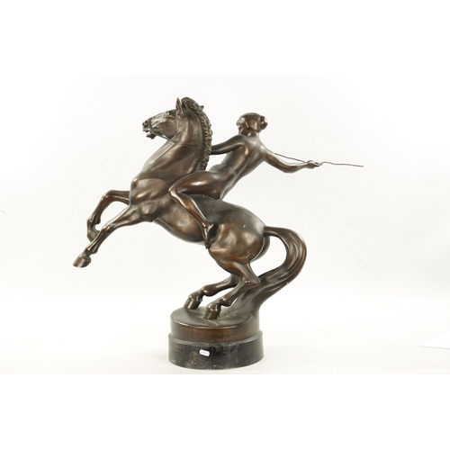 1026 - ATT. ANTON GRATH. AN EARLY 20TH CENTURY BRONZE SCULPTURE depicting Diana on horseback. (69cm high )