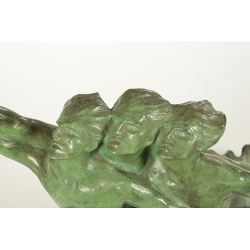 1031 - EUGENE CANNEEL (BELGIAN, BORN 1882). AN EARLY 20TH CENTURY PATINATED GREEN BRONZE SCULPTURE 'Harmony... 