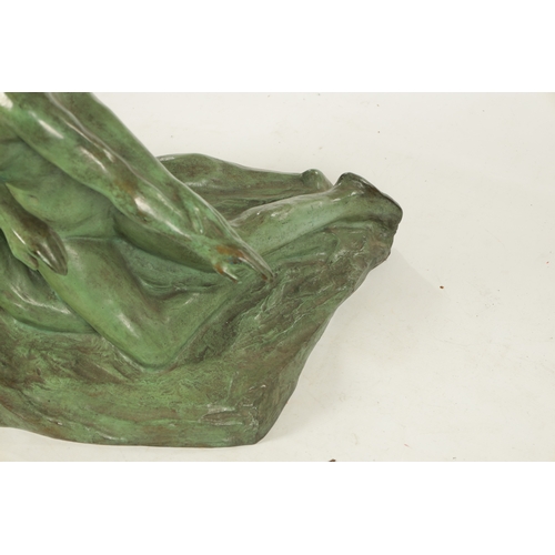 1031 - EUGENE CANNEEL (BELGIAN, BORN 1882). AN EARLY 20TH CENTURY PATINATED GREEN BRONZE SCULPTURE 'Harmony... 