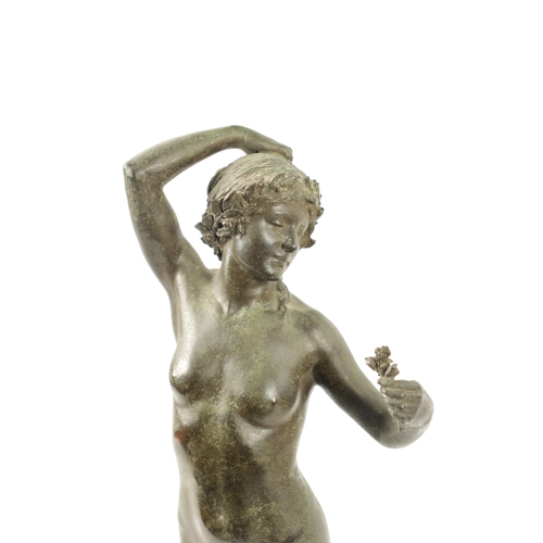 1033 - FREDERICK JAMES HALNON (BRITISH, 1881-1958) AN ART NOUVEAU GREEN PATINATED FIGURAL BRONZE modelled a... 