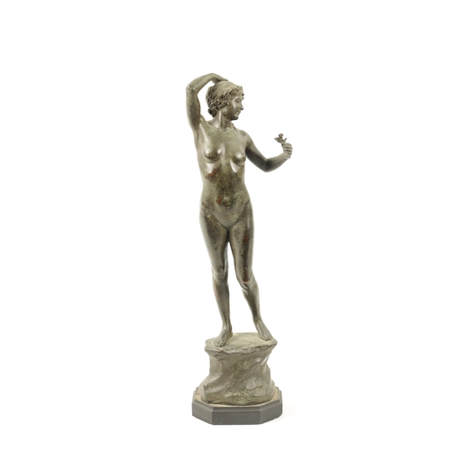 1033 - FREDERICK JAMES HALNON (BRITISH, 1881-1958) AN ART NOUVEAU GREEN PATINATED FIGURAL BRONZE modelled a... 