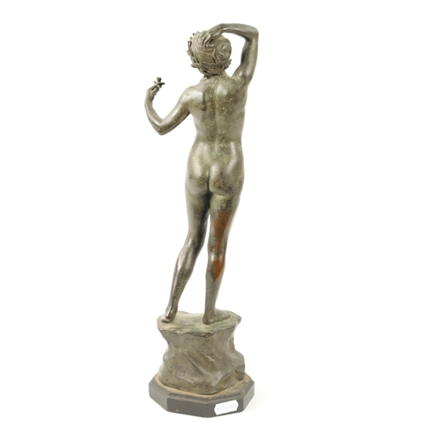 1033 - FREDERICK JAMES HALNON (BRITISH, 1881-1958) AN ART NOUVEAU GREEN PATINATED FIGURAL BRONZE modelled a... 