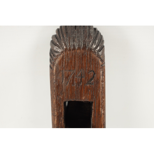 1043 - A PRIMITIVE MID 18TH CENTURY FOLK ART NUT CRACKER modelled as a man head initialled A.J. and dated 1... 