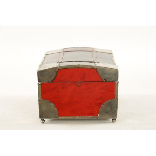 1054 - AN EARLY 18TH CENTURY CONTINENTAL TORTOISESHELL AND SILVER METAL BOX having a slightly domed panelle... 