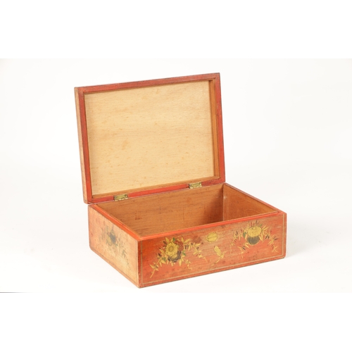 1056 - A 19TH CENTURY RED LACQUER AND CHINOISERIE DECORATED BOX with high relief figure and house decoratio... 