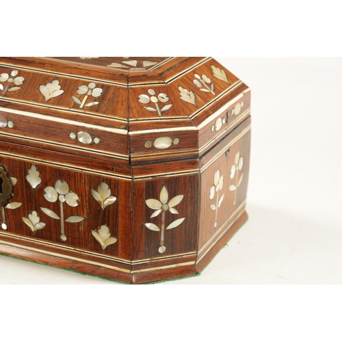 1057 - AN EARLY 18TH CENTURY SOUTH AMERICAN MOTHER OF PEARL INLAID BOX the rosewood box of geometric design... 