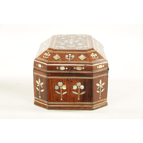 1057 - AN EARLY 18TH CENTURY SOUTH AMERICAN MOTHER OF PEARL INLAID BOX the rosewood box of geometric design... 