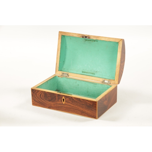 1074 - A GEORGE III DOME TOPPED TULIP WOOD AND CHEQUER-BANDED BOX with paper lined interior. (20.5cm wide 1... 