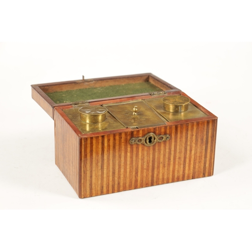 A GEORGE III STRIPED INLAID SPECIMEN WOOD TEA CADDY with rounded ...