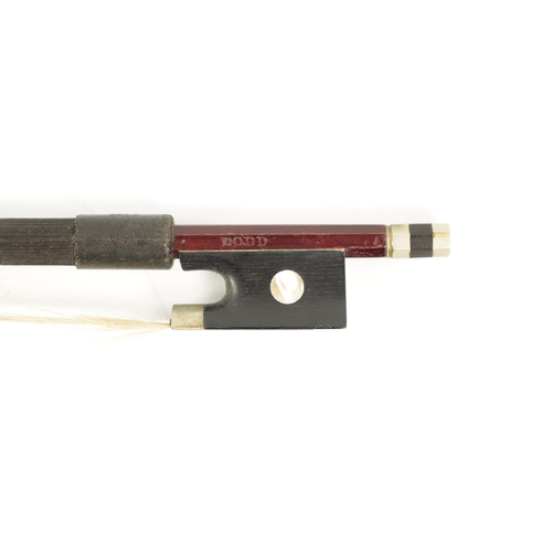 1114 - AN OLD VIOLIN BOW SIGNED DODD with ebony and abalone shell frog, signed to one side and 'MADE IN SAX... 