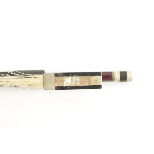 1114 - AN OLD VIOLIN BOW SIGNED DODD with ebony and abalone shell frog, signed to one side and 'MADE IN SAX... 