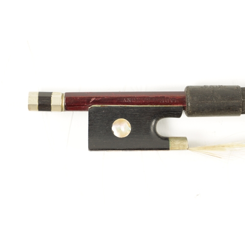 1114 - AN OLD VIOLIN BOW SIGNED DODD with ebony and abalone shell frog, signed to one side and 'MADE IN SAX... 