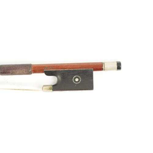 1118 - AN OLD VIOLIN BOW SIGNED TOURTE, with ebony and abalone shell frog (73.6cm long)