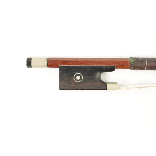 1118 - AN OLD VIOLIN BOW SIGNED TOURTE, with ebony and abalone shell frog (73.6cm long)