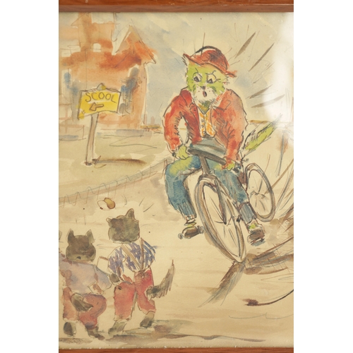 1126 - A LATE 19TH CENTURY COMICAL WATERCOLOUR AND PENCIL DRAWING depicting cats - in a glazed moulded fram... 