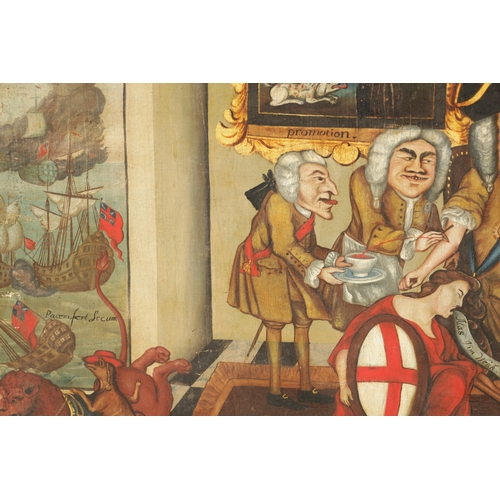 1139 - A RARE 18TH CENTURY SATIRICAL OIL ON CANVAS SIGNED VANDER SMOKEHIN 'The Court Fright' a satire on th... 