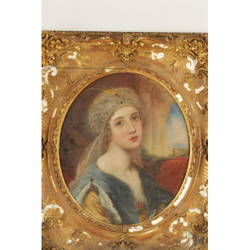 1143 - CHARLES ELDER (1821-1851) OIL ON CANVAS. Oval Portrait of a girl in Eastern dress, signed and dated ... 